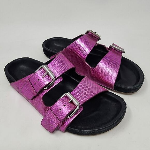 Isabel Marant Slide Sandal Women 6 Lennyo Fuchsia Pink Metallic Snakeskin Buckle - Picture 1 of 10